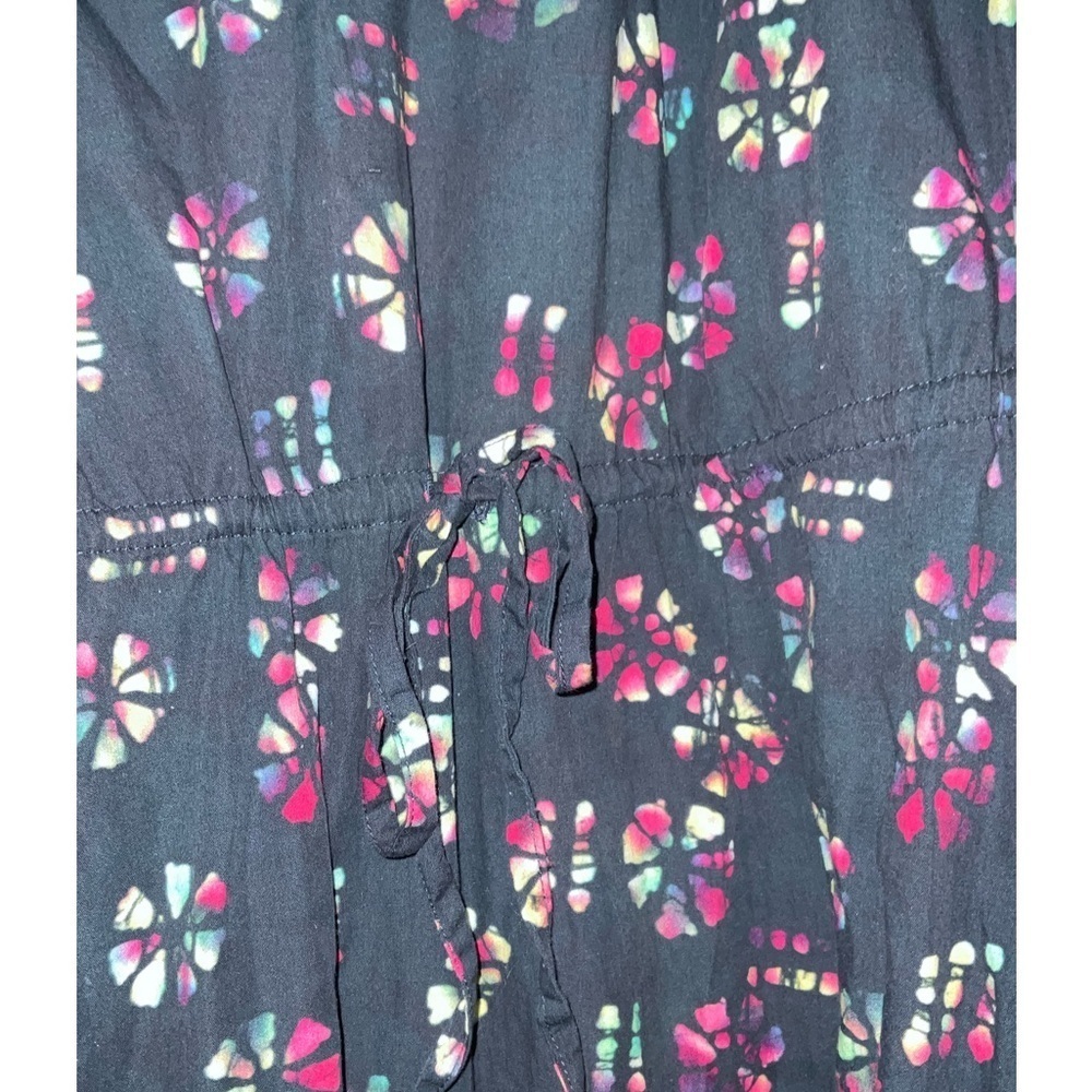 Warm Midnight Navy Blue Tie Dye Rainbow Floral Leila Midi Ruffle Dress Size 2 - Picture 9 of 9